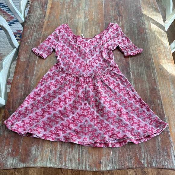 Free People Rose Damask Jacquard Babydoll Mini Dress size Small Gray Pink - Picture 12 of 12